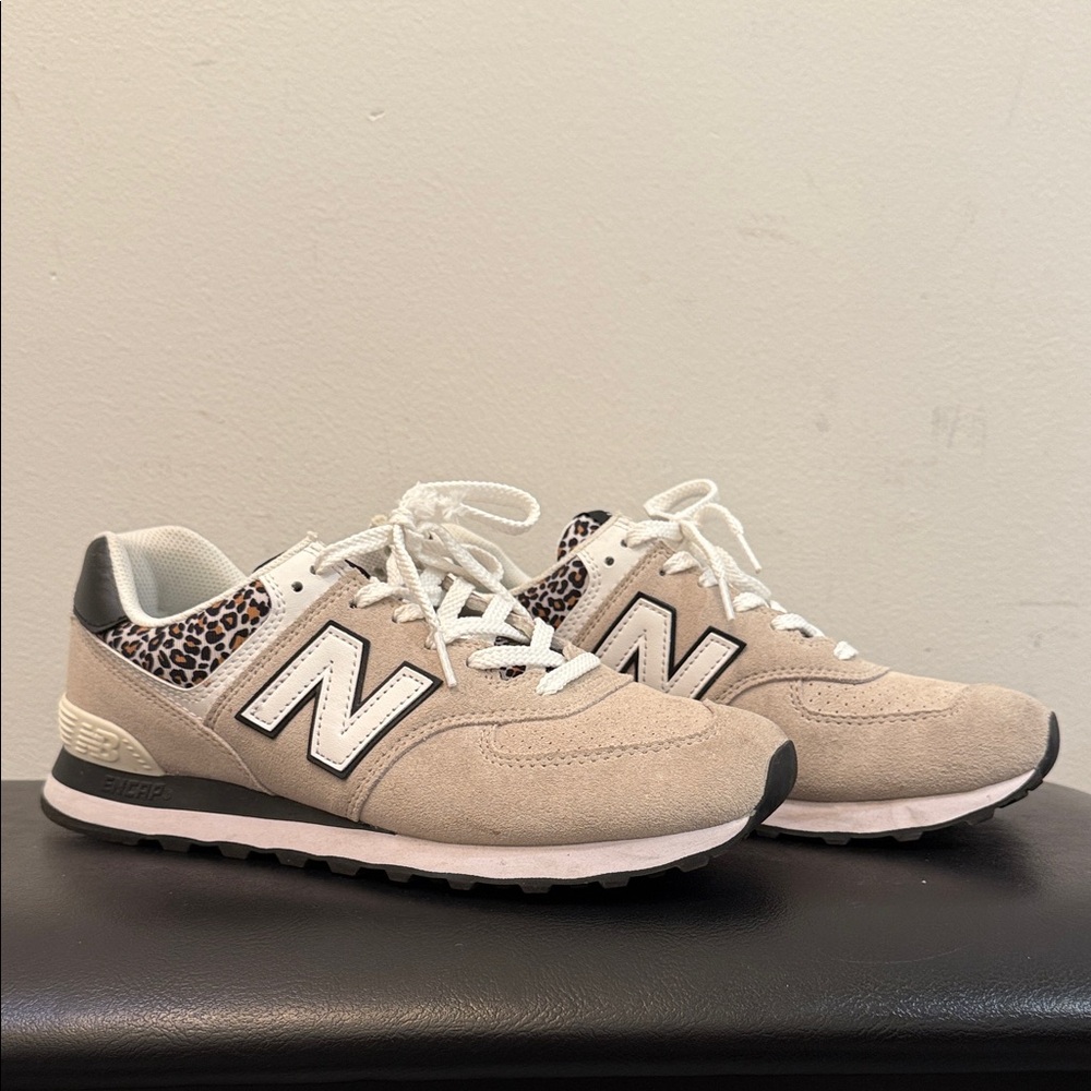 New Balance Women's Tan Sneakers with Leopard Accents